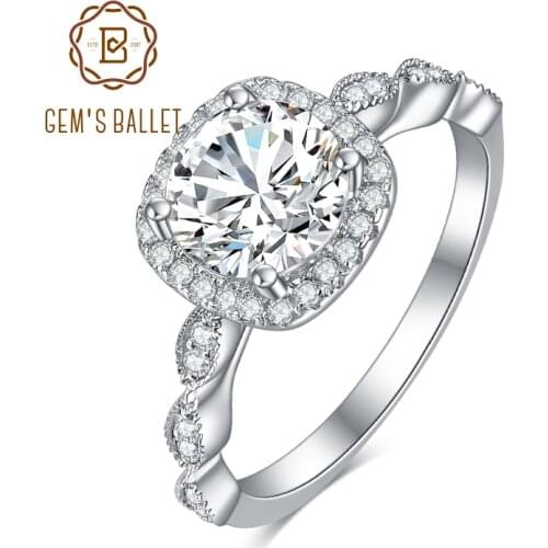 GEMS BALLET 925 Sterling Silver Moissanite Ring 0.5Ct 1.0Ct 2.0Ct Pave Moissanite Diamond Vintage Engagement Rings For Women