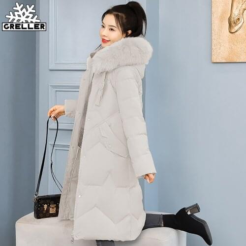 GRELLER 2021 Snow Wear Long Jacket Winter Parka Coat Women Casual Fur Hooded Winter Jacket Women Plus Size 5XL Female Outwear