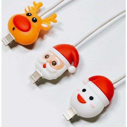 10pcs Christmas Gift Cable Accessory Santa Claus Cartoon Cable Protector For iphone 5 6 7 8 X USB Data Cable Line Protection