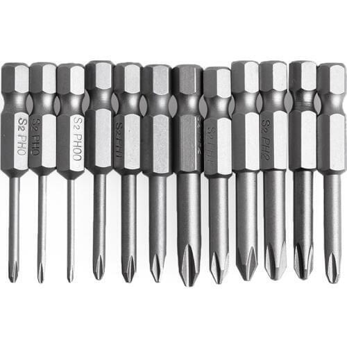 12Pcs 50mm 1/4 Inch Hex Shank Magnetic Phillips Cross Screwdriver Bits L15