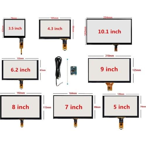 3.5/4.3/5/6.2/7/8/9/10.1 Inch Raspberry Pi Industrial Equipment PC Car Capacitive Touch Digitizer Screen Panel USB Driver Board