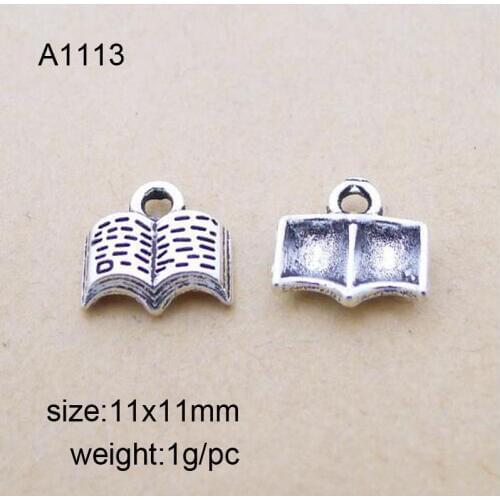 50pcs Antique Silver Plated Alloy Book Charms Pendant 11x11mm