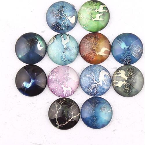 Handmade 6 Size Glass Mixed Elk Deer Round Flatback Cameo Cabochon Domed DIY Jewelry Charm Photo Pendant Setting