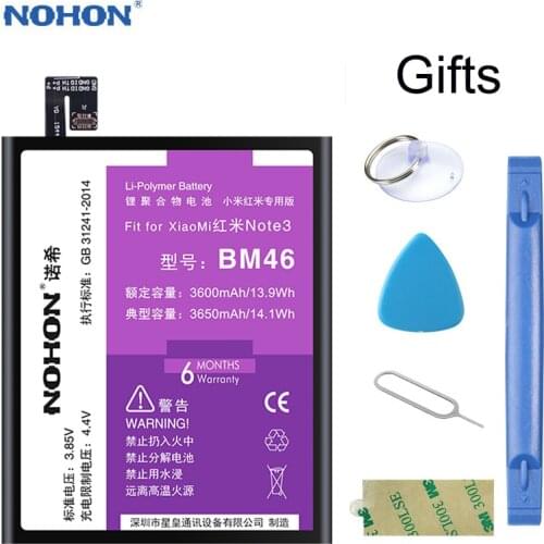2019 NOHON For Xiaomi BM46 Battery For Xiaomi Redmi Note 3 Mi Note3 Pro 3600mAh Original Mobile Phone Batteries Retail Package