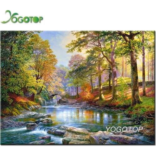River tree forest Full Drill 5D DIY Diamond Painting natural landscape 3D Embroidery Bead 5D Mosaic Home Decor sunup YY2125