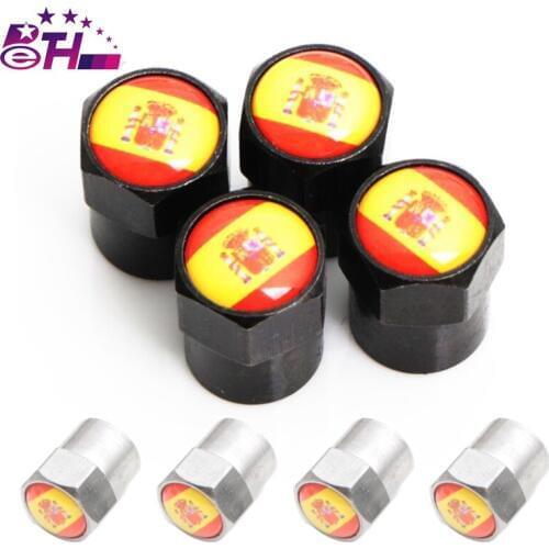 Car-Styling Car Wheel Tire Valves Tyre Caps For Spain Flag for Seat Leon Ibiza cupra Altea Belt Racing Car Accessories 4pcs
