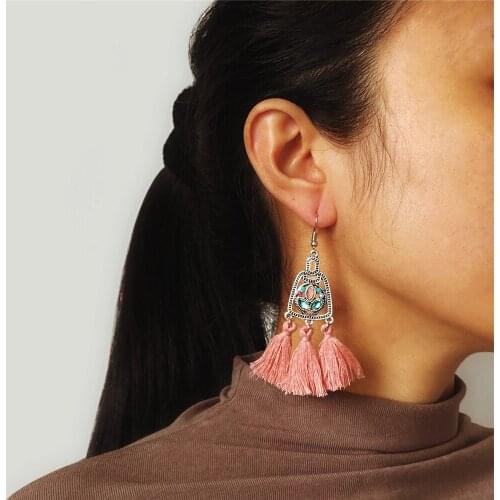 Bls-miracle New Boho Vintage Geometric Flower Fashion Earrings For Women Color Crystal Tassel Earring Set Female Jewelry Gift