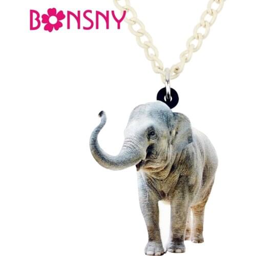 Bonsny Acrylic Happy Jungle Elephant Necklace Pendant Chain Choker African Wild Animal Jewelry For Women Girls Ladies Gifts Gift
