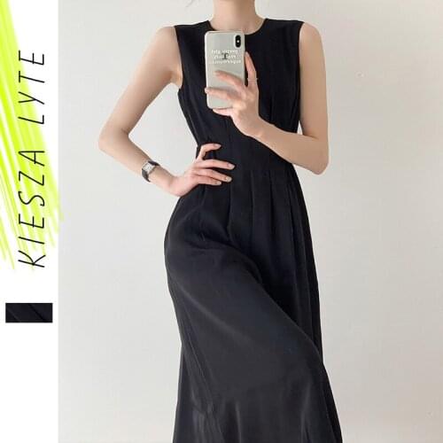 Black Dress 2021 French High Waist Sleeveless Twisted A Line Ladies Summer Dresses Women Clothing Vestido Midi Elegante