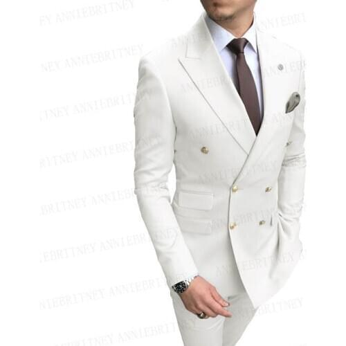 Formal Gold Buttons Mens Suits Double Breasted White Oversize Tuxedo Purple Wedding Groom Suit Business Jacket with Pants Set