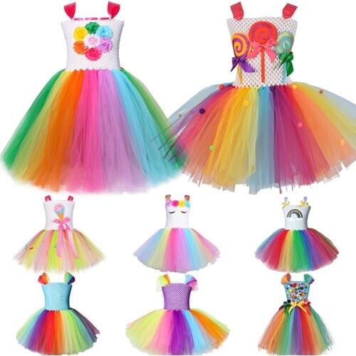 2020 Girls Rainbow Candy Dress Kids Lollipop Modeling Frock Baby Girl Unicorn Costumes Summer Children Birthday Party Clothes