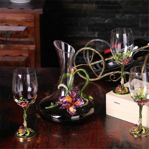 European Style Luxury Vintage Crystal Red Wine Cup Suit Enamel Glass Goblet Creative Wedding Gift Wine Glass With Gift Box