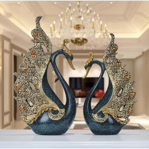 European Resin Couple Swan Ornament Home Decoration Crafts Wedding Gift Home Desk Figurines TV Cabinet Office Statue Accessories