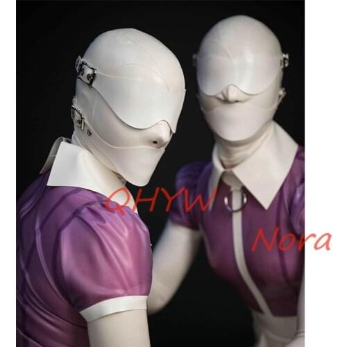 Fetish Latex Hoods 100% Natural Rubber Open Eyes Mouth with Nose Holes Mask Adults Headgear Customise with Cover Back Zipper