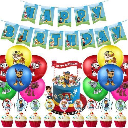 Paw Patrol Figure Theme Birthday Decoration Pull Flag Banner Cake Insert Balloon Baby Birthday Suit