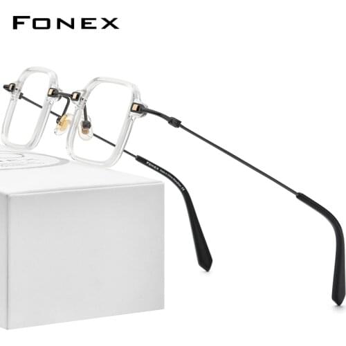 FONEX Acetate Titanium Glasses Men 2021 New Vintage Square Prescription Eyeglasses Frame Women Optical Spectacles Eyewear F85672