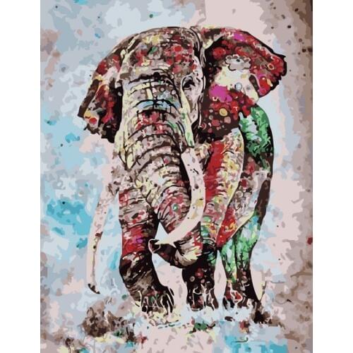 Painting By Numbers DIY Dropshipping 40x50 60x75cmCheerful watercolor elephant Animal Canvas Wedding Decoration Art picture Gift