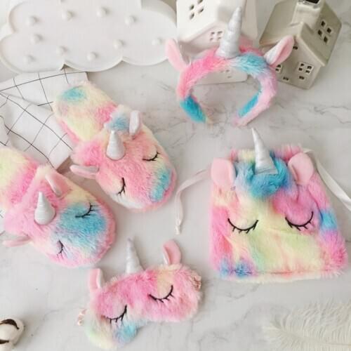 Kawaii Unicorn Accessories Plush Toys Cartoon Unicorn Shoes Hair Soft Lovely Clasp Eye Mask Creative Christmas Gift for Girls