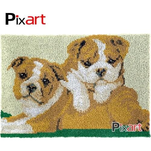 Latch Hook Rug Two Bulldogs Crocheting Wall Tapestry Kits DIY Carpet Rug Chunky Yarn Needlework Knitted Floor Mat Hobby & Crafts