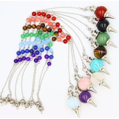 Treatment Pendulum for Dowsing Natural Stone Pendant Reiki Healing Pendule Chakra Crystal Tiger Eye Lapis Opal Stone Jewelry
