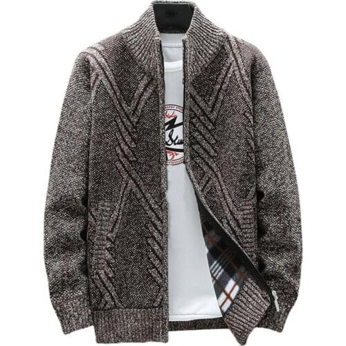 Men Cardigan Sweater Knitted Long Sleeve Men Cardigan Autumn Winter Geometric Pattern Stand Collar Sweater Coat Outerwear 3XL