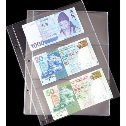 Creative 10 Pcs / Pack Transparent PVC Album Pages 3 Pockets Money Bill Note Currency Holder Collection Photo Albums Folders