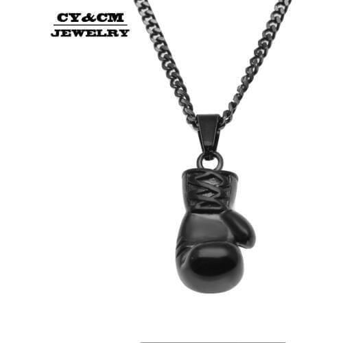 CY&CM Black Boxing Glove Pendant Charm Necklace Sport Hip hop Punk Stainless Steel Gold Silver Color Chain Men Women Jewelry