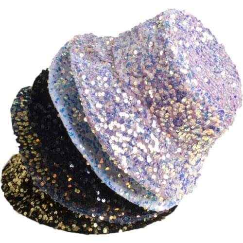 2021 New Sequins Shine Female Bucket Hat Luxury Brand Women Party Panama Caps Girls Fashion Top Hat Elegant Basin Caps for Lady