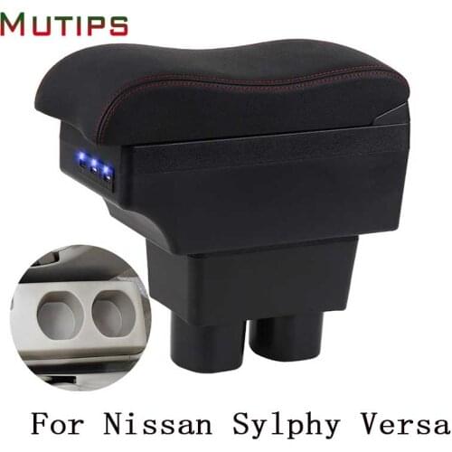 Mutips For Nissan Sylphy Versa Tiida Latio armrest box accessories leather car arm rest USB storage box interior auto 2007-2011