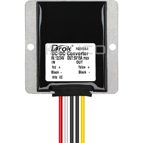 DROK 12V 24V 36V TO 5V 15A 75W Step-down DC DC Buck Converter 12V to 5V Volt Car ACC Power Supply Transformer