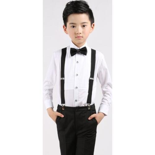 Straps+shirt+bow tie+pants)Boy Clothes Suit Kid 4 Pcs Black Bib overall Children Spring &Autumn Formal Clothing Set For Wedding