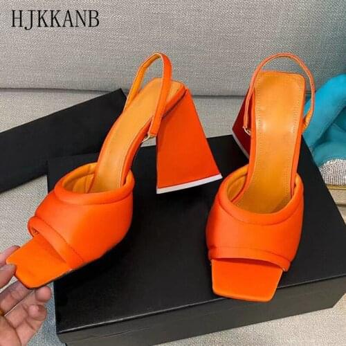 New Strange High Heel Sandals Fish Mouth Open Toe T-Show Sandalias Women Solid Color Satin Fashion Sandals 2021 Summer Female
