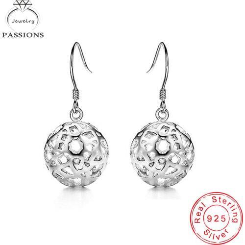 Wholesale Ethnic Style Round Ball Hollow Out Drop Earrings 925 Sterling Silver Maxi Vintage Pendant Earings For Women Jewelry