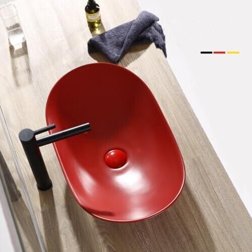 Nordic Red Oval Ceramic Sinks Bathroom Above Counter Art Washbasin Waterfall Spout Basin Hand-Painted Shampoo skins