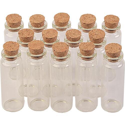 22x60x12.5 mm 14 ml Decrotive Glass Vials Glass Bottles With Corks Perfumes Wishing Bottles Creative Pendants 100 pcs