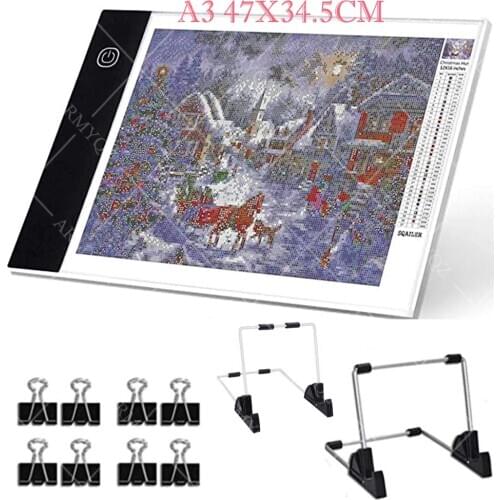 ARMYQZ A3 Light Pad for Diamond Painting, USB Powered Light Board Kit, Adjustable Brightness with Detachable Stand and Clips