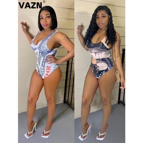 VAZN Hot Sexy Colorful O-neck Bodycon Bandage Stretch Women Sleeveless Party Beach Bodysuits Bandage Rompers