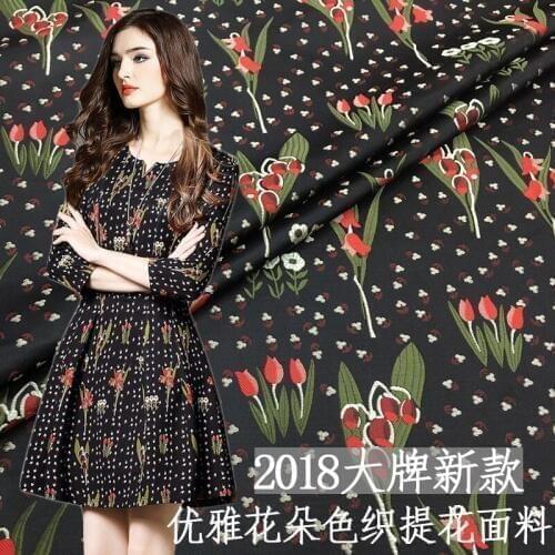 HLQON High quality flower printed yarn dyed jacquard brocade fabric used for tissue women dress patchwork clothing