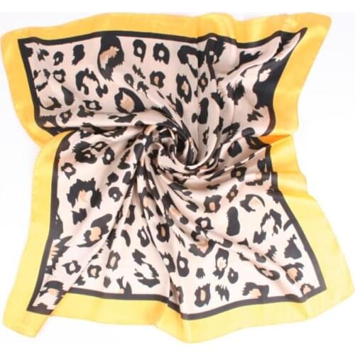Yishine 70x70cm Silk Scarf Women Sexy Yellow Leopard Prints Multifunctional Square Scarves Foulard Wrap Small Hijab 2019 New