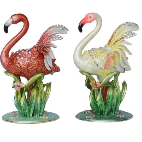 Jeweled Flamingo Trinket Box Jewelry Organizer Bird Figurines Statues Novelty Gifts Vintage Tabletop