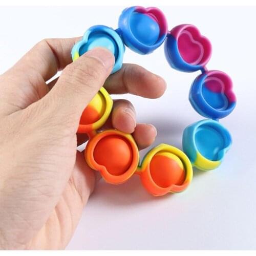Funny Adult Kids Unzip Bracelet Stress Relief Colorful Press Bubble Gifts Heart Shaped Bracelets Dimple Sensory Fidget Toys