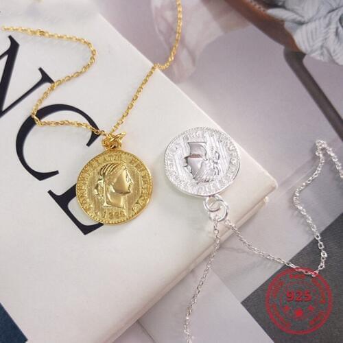 Factory Price 100% 925 Silver Fashion Minimalism Delicate Round Coins Pendant Necklace Fine Jewelry for Female