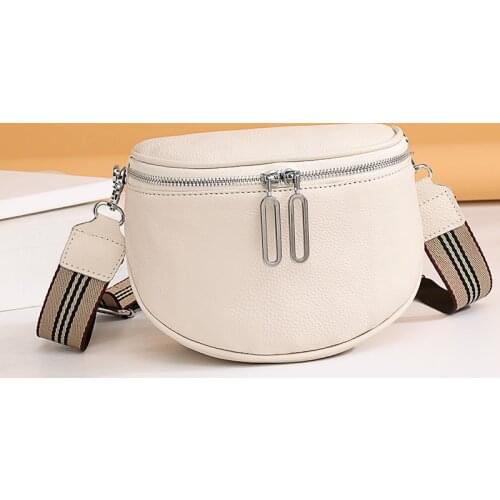 100% Genuine Leather Ladies Half Round Waist Bag High Quality Designer Women Shoulder Bag Casual Woven Strap Messenger Hand Bag