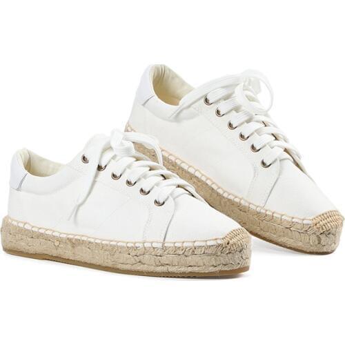 Rubber Flat Platform Cotton Fabric Lace-up Round Toe Solid Woman Espadrilles Womens Espadrille Work Shoes Women New Sports