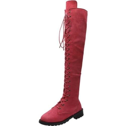 For 2021 Women Autumn Winter Pink/Green Suede Lace-up Side Zipper Over-knee Long Boot Lady Knight Shoes Plus Size 43