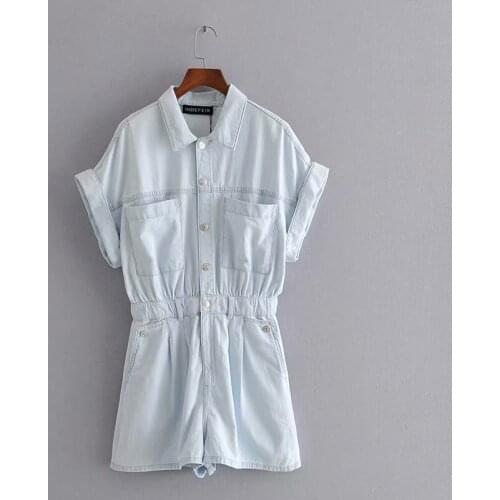 Aylosi Women Jumpsuit Gothic Loose Denim Suspenders Workwear Light Color Shorts Jeans Streetwear Fashion Clothes Bodysuits