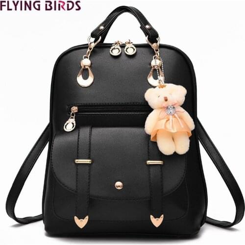 Preppy Style Women Backpack Bear Toys PU Leather Schoolbags for Teenage Girls Female Rucksack Shoulder Bag Travel Knapsack