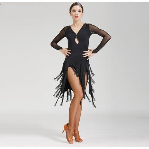 Performance V-Neck Ballroom Dancing Salsa Dance Dresses with Tassels Samba Carnival Costumes Latin Dance Dress Women