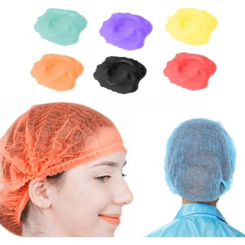 100x Disposable Mob Cap Non Woven Dustproof Hat Head Cover Food Catering Kitchen