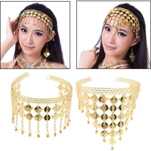 2pcs Womens Belly Dance Hair Chain Coin Tassel Headband Hair Accessory